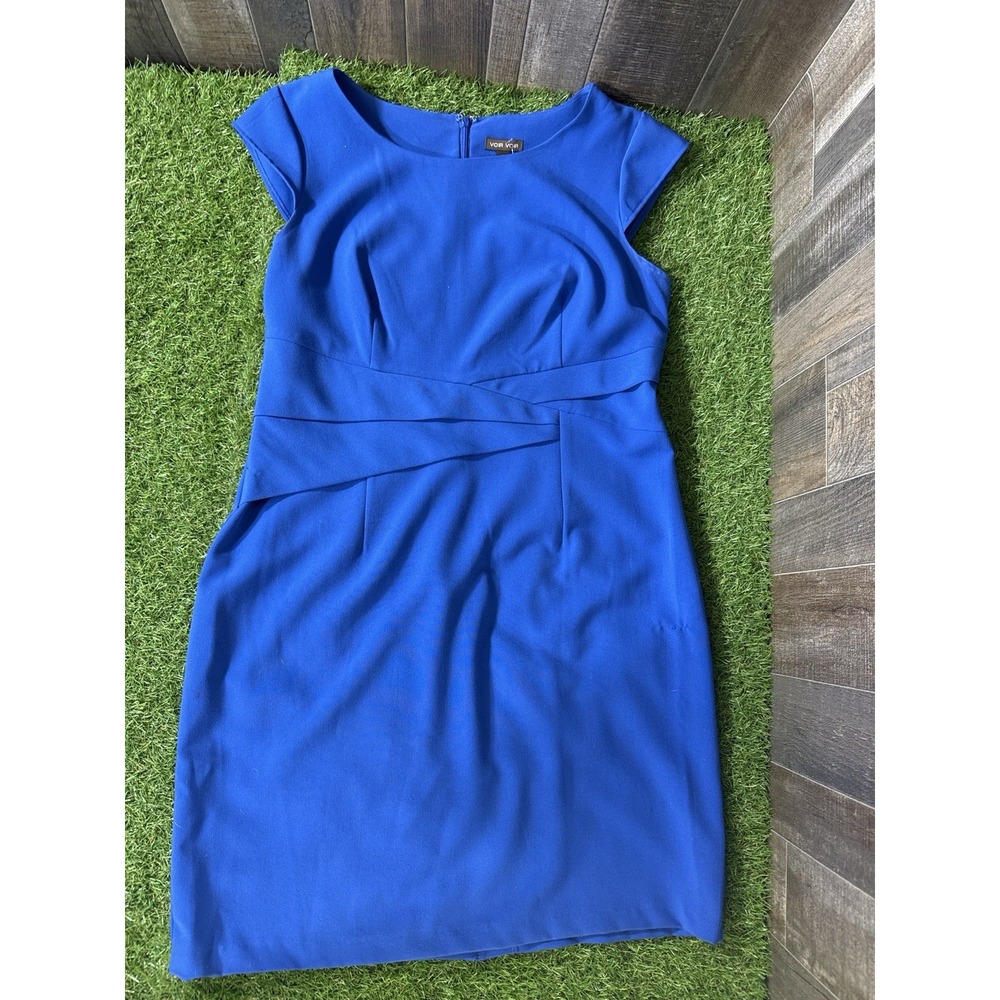 Voir Voir Women's Blue Sheath Dress Size 12 Cap Sleeve Career Work Office